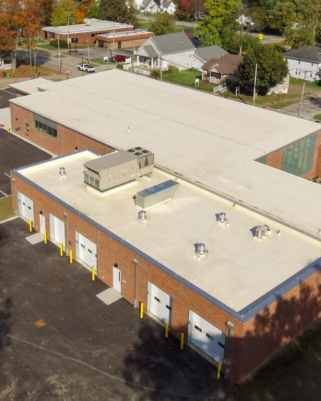 Aerial view of the back of Rittman Branch Library built by Bogner Construction